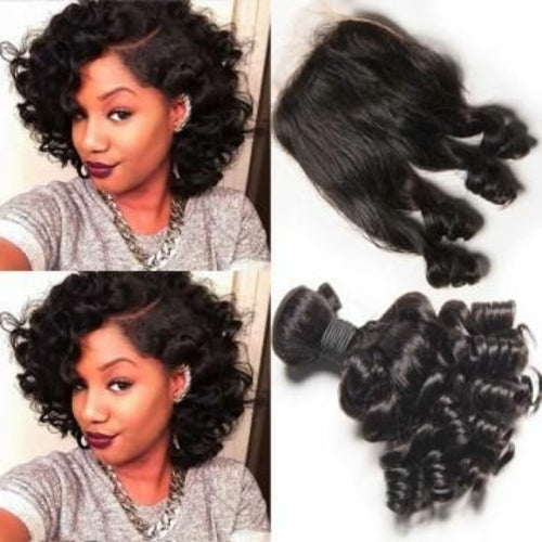 10A Grade Brazilian Funmi human hair bundles with 4x4 lace closure and 13x4 Swiss lace frontal natural color full cuticle aligned