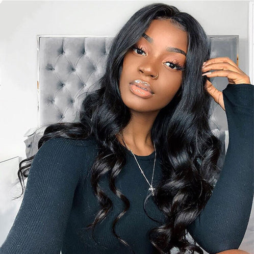 13x4 Loose Wave Lace Front Wig 100% human hair HD transparent lace pre-plucked hairline Natural Black #1B