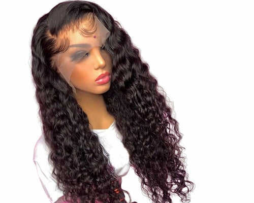 13x4 HD transparent lace frontal deep wave Remy wig with medium brown Swiss lace and 200% density 360g