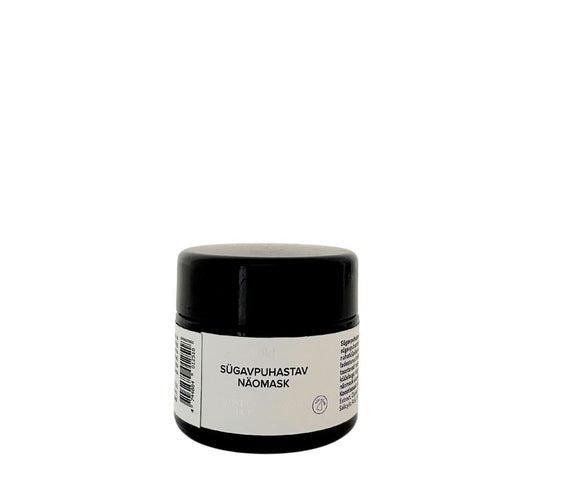 Orange-scented face mask jar 50 ml labeled black garlic peat lactobacillus ferment handmade Estonia