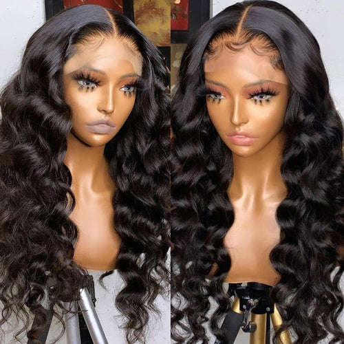 13x4 HD transparent lace frontal loose body wave Remy Brazilian human hair wig Natural color Swiss lace 180% density