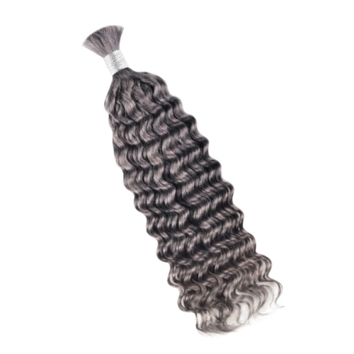 Grey Deep Wave braiding hair bundles 16-24in 100% human hair silver-grey deep wave texture