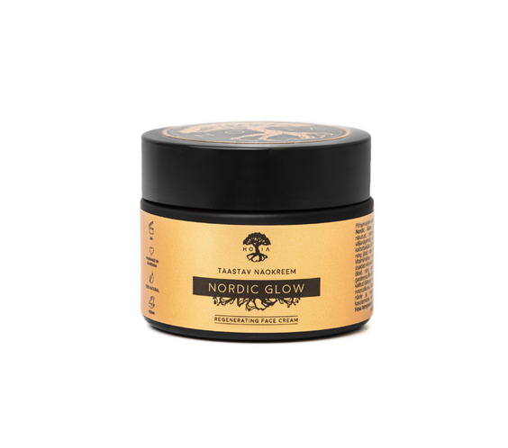 Nordic Glow HOIA water-free face cream jar 50 ml with botanical oils listed on label