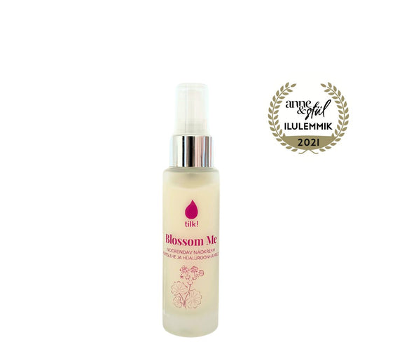 Blossom Me Anti Stress Face Cream 50ml jar label hyaluronic acid Lady’s mantle argan oil natural vegan