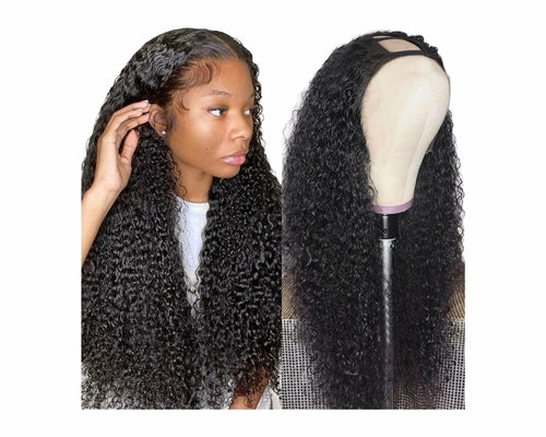 Beumax U-Part Jerry Curl Brazilian Remy wig natural black 8-30 inch 10A grade U-part cap