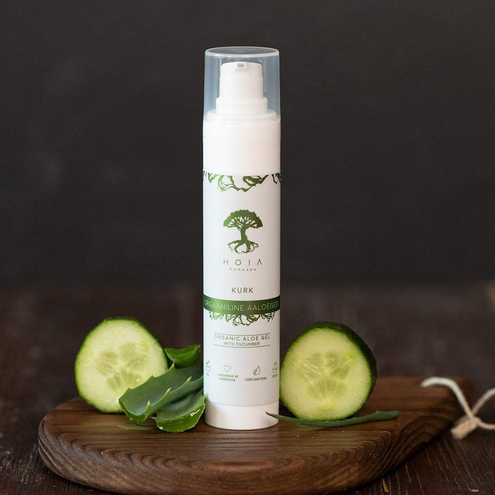 Organic Aloe Gel with Cucumber 50 ml tube airless packaging mild cucumber scent for face body and hair Made in Estonia