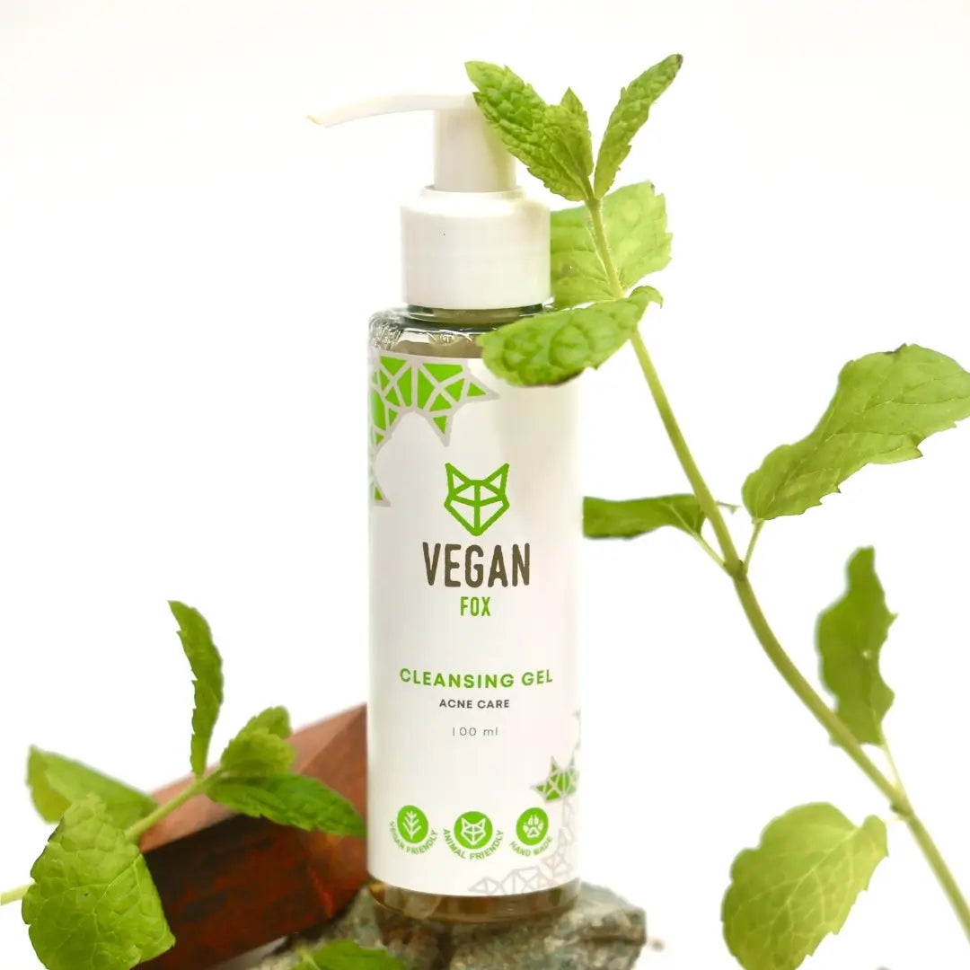 Acne Care Face Cleansing Gel 100 ml bottle Vegan Fox labeled hemp seed oil salicylic acid lemongrass peppermint