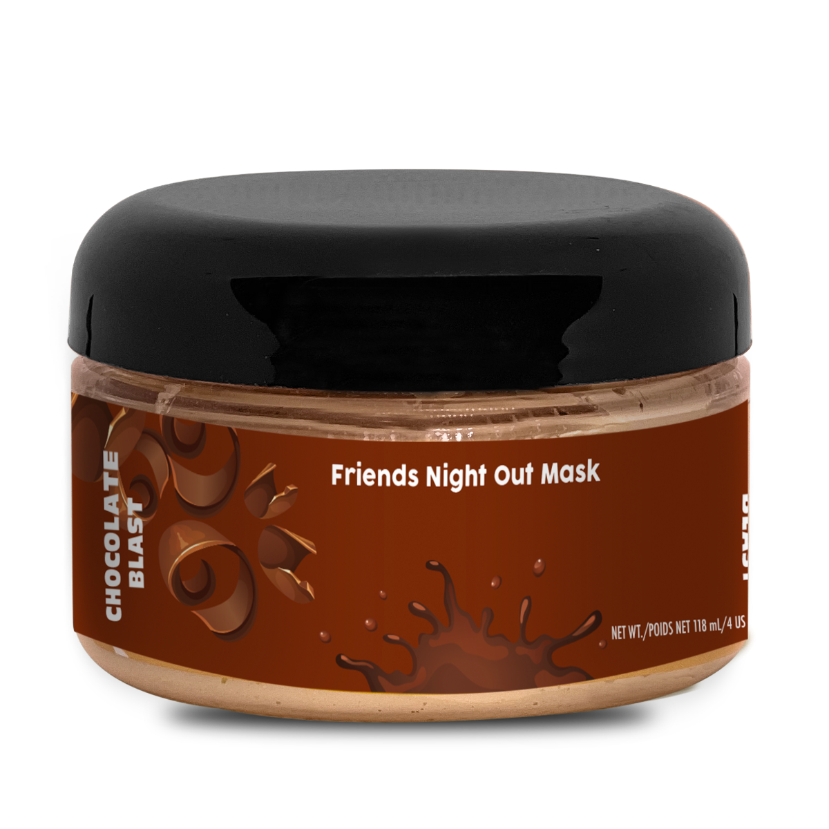Kids Chocolate Blast clay mask 4oz jar with brown mask texture labeled kaolin aloe cruelty-free for face and body