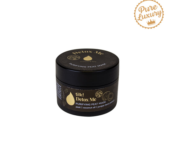 Detox Me peat face mask jar 50ml with dark peat texture and label Made in Estonia