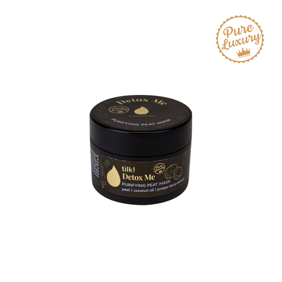 Detox Me peat face mask jar 50ml with dark peat texture and label Made in Estonia