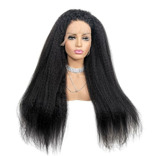 13x4 HD transparent lace frontal kinky straight Remy Brazilian human hair wig 200% density with medium brown Swiss lace