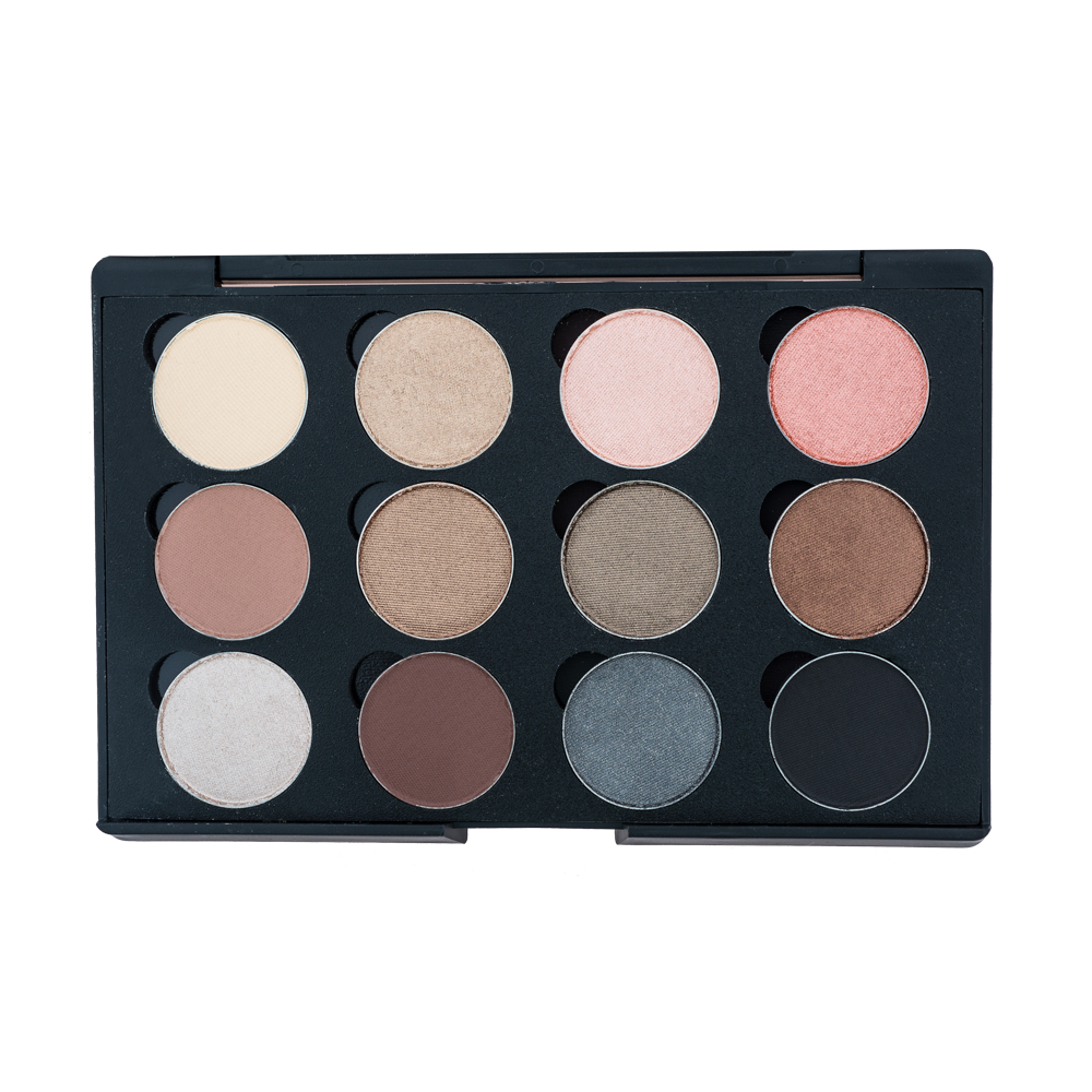 Smokey Eye eyeshadow palette with silky creamy texture and softly shimmering neutral shades in compact pans