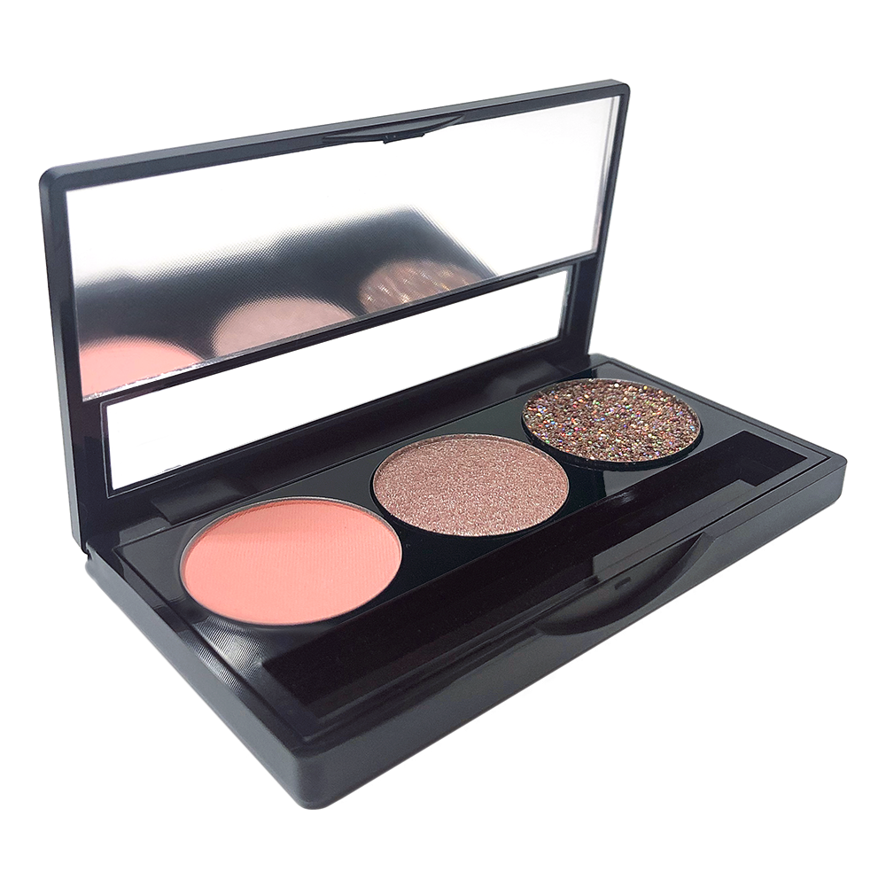 Gala Glimmer Eyeshadow Palette with three pink glitter and shimmer pans in compact case