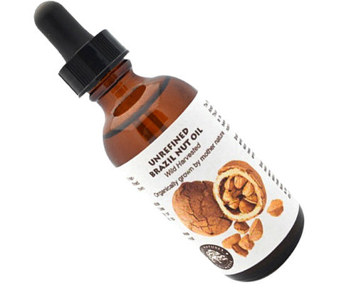 Organic Virgin Brazil Nut Oil bottle cold-pressed unrefined wild-harvested from Brazil Rainforest yellow oil