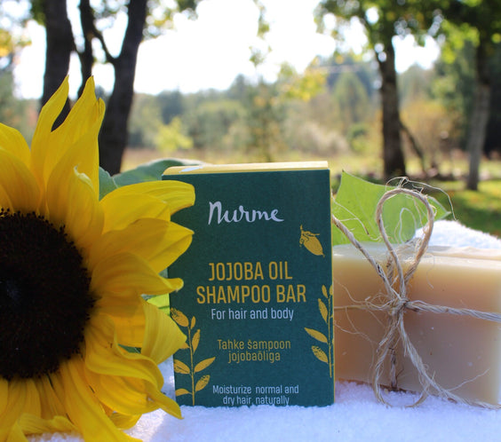 Jojoba Oil Shampoo Bar 100g beige solid bar with label made in Estonia travel-friendly zero-waste