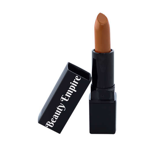 Satin Lipstick Antique 3g tube in warm antique brown #BB5D37 showing satin dewy finish and creamy texture