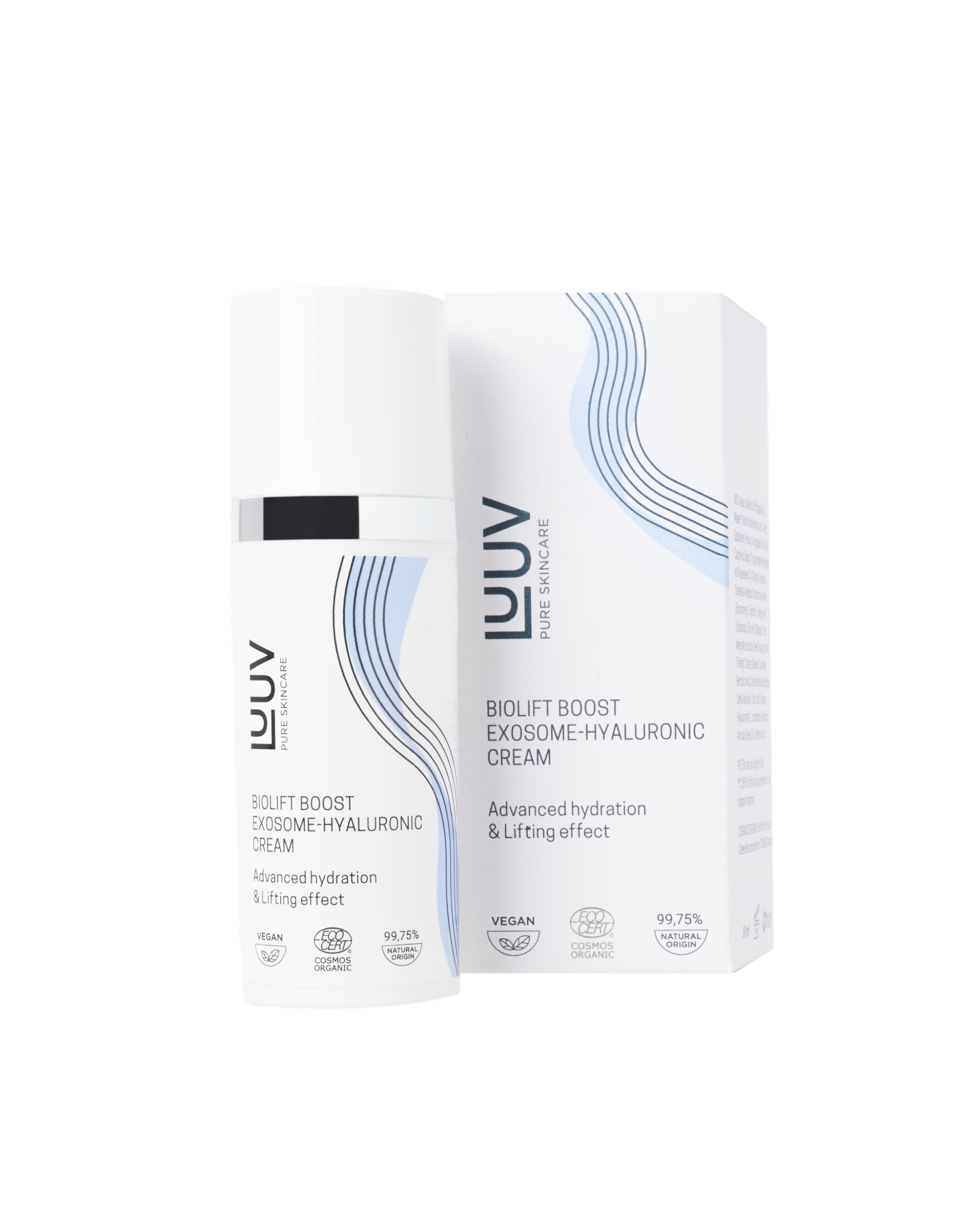 BioLift Exosome Hyaluronic Cream 50 ml jar with COSMOS Ecocert label squalane and multiweight hyaluronic blend