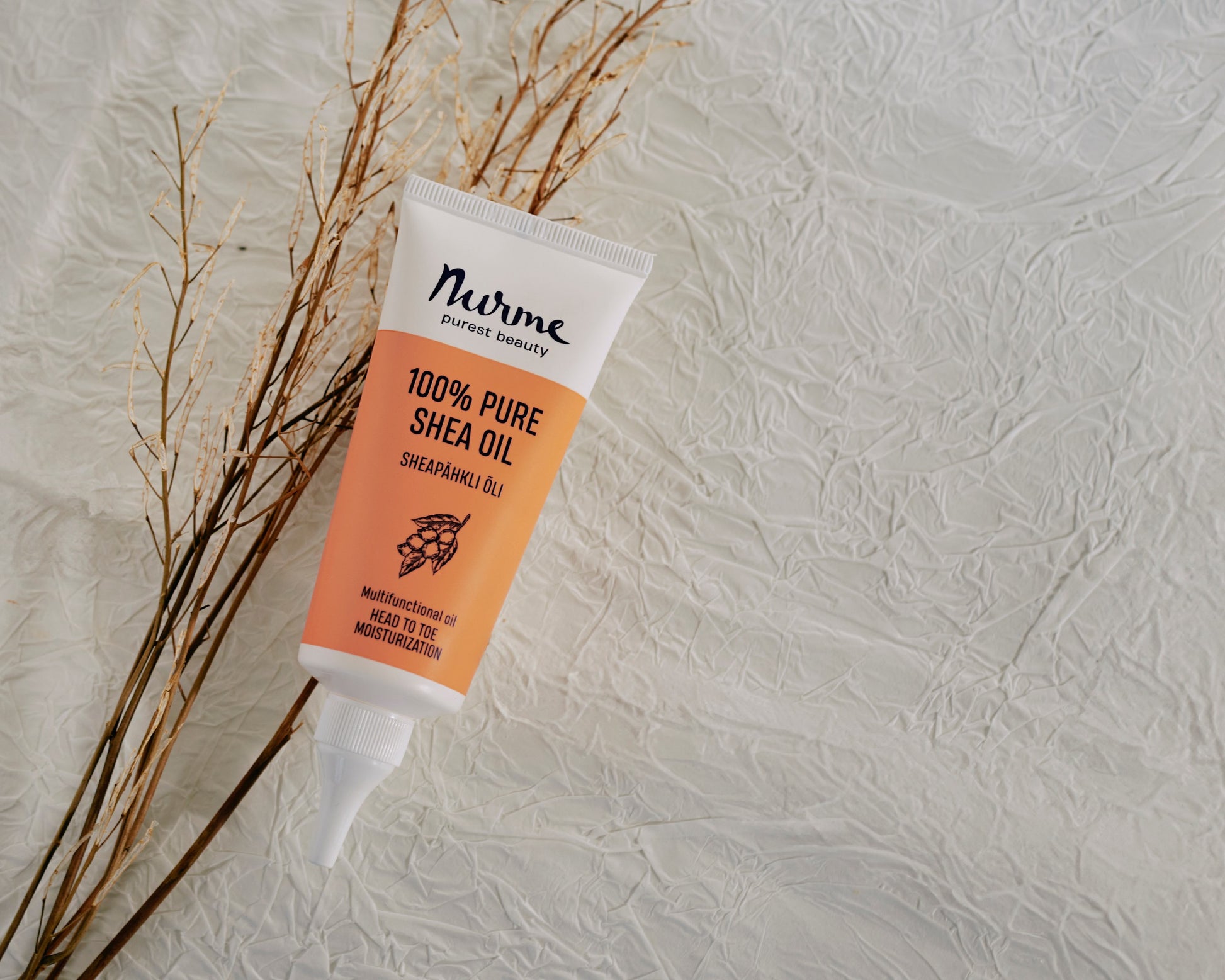 Organic Shea Oil 100ml twist-cap tube with fine nozzle eco-friendly 77% less plastic packaging Made in Estonia