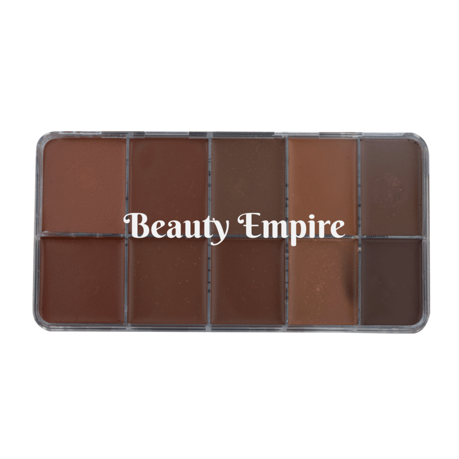 HD Cream Foundation Dark 10 palette showing ten cream-to-powder matte shades with buildable full coverage