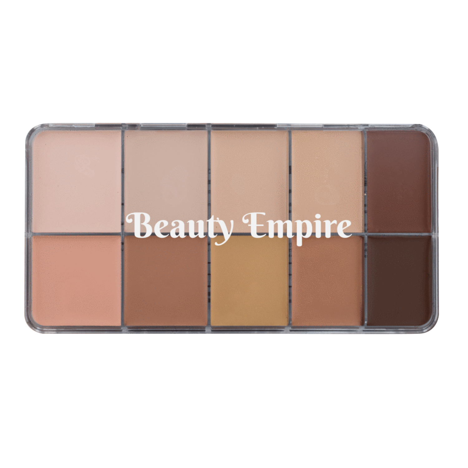 HD cream-to-powder foundation mixed palette with ten numbered shades matte oil-free paraben-free Made in Canada