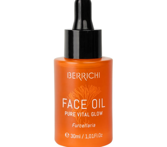 Pure Vital Glow Face Oil 30ml bottle labeled Ecocert COSMOS 100% natural-origin vegan with astaxanthin and bakuchiol