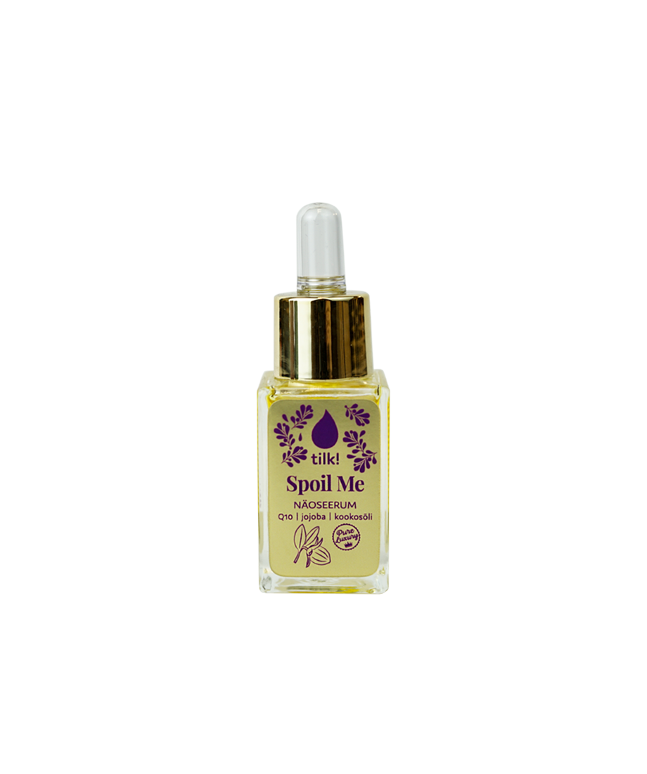 Spoil Me Anti-Ageing Face Serum 15ml amber bottle with dropper labelled Q10 and botanical oils