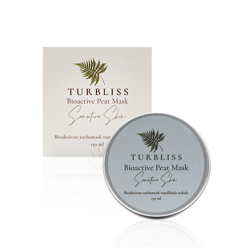 Bioactive Peat Mask 150ml jar for sensitive skin showing dark peat mask texture and Turbliss peat label